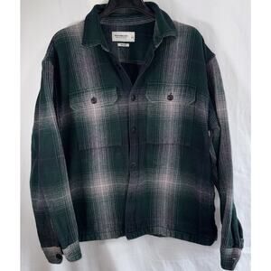 Abercrombie & Fitch Flannel Green Plaid Heavy Shirt Jacket Shacket Pockets Sx L